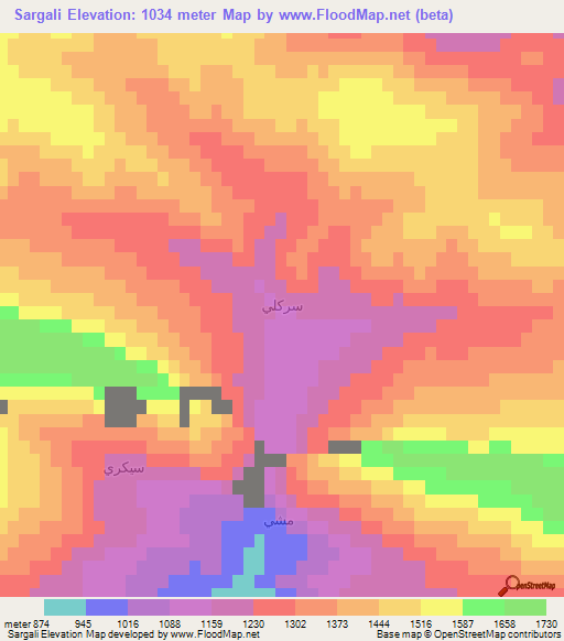 Sargali,Iraq Elevation Map