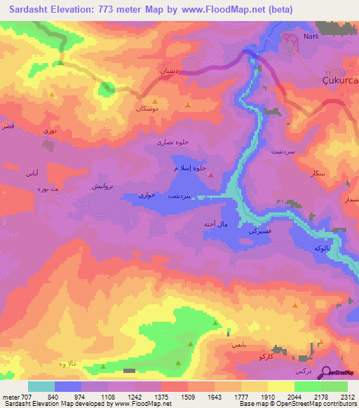 Sardasht,Iraq Elevation Map