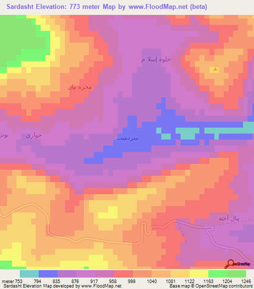 Sardasht,Iraq Elevation Map