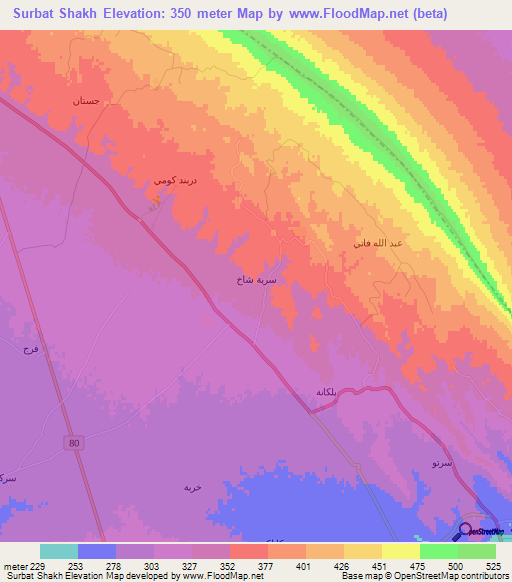 Surbat Shakh,Iraq Elevation Map