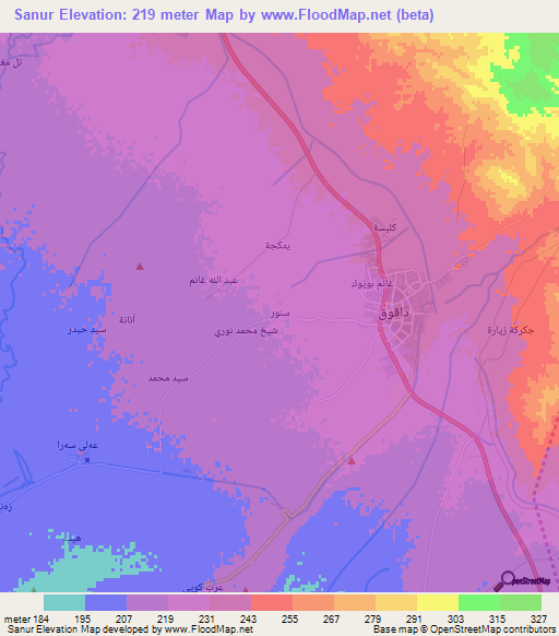 Sanur,Iraq Elevation Map