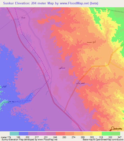 Sunkur,Iraq Elevation Map