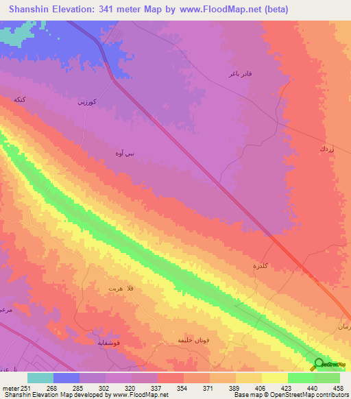 Shanshin,Iraq Elevation Map