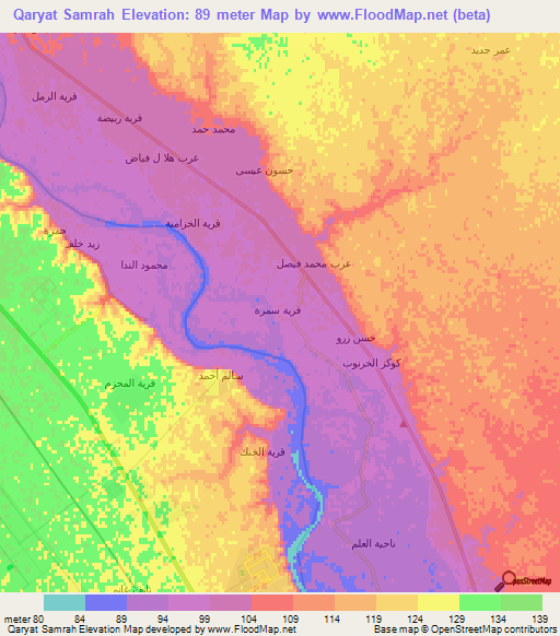 Qaryat Samrah,Iraq Elevation Map