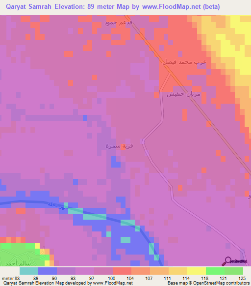 Qaryat Samrah,Iraq Elevation Map