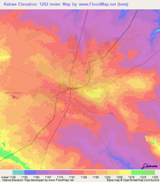 Kabwe,Zambia Elevation Map