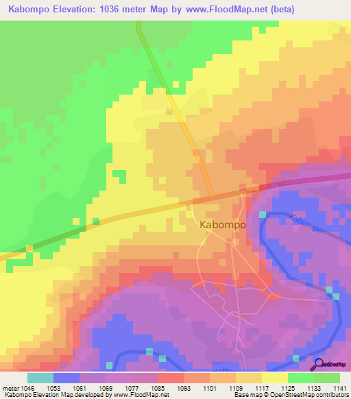 Kabompo,Zambia Elevation Map