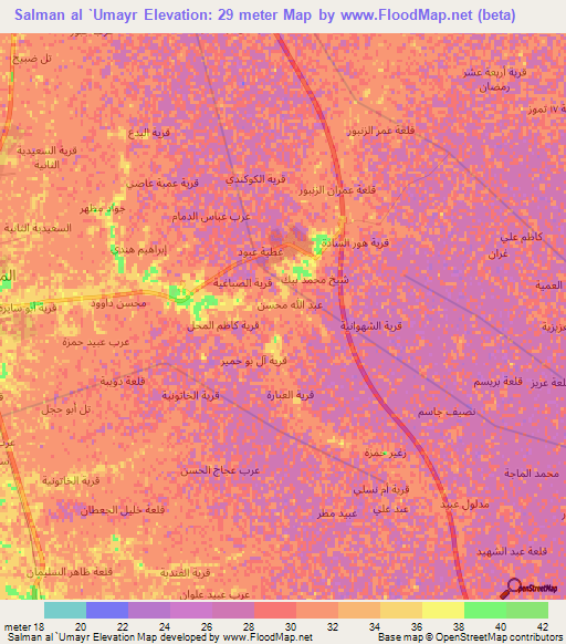 Salman al `Umayr,Iraq Elevation Map