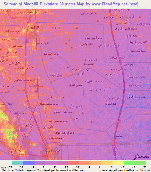 Salman al Mudallil,Iraq Elevation Map