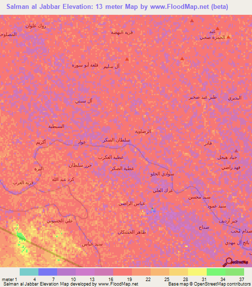 Salman al Jabbar,Iraq Elevation Map