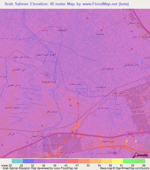 `Arab Salman,Iraq Elevation Map