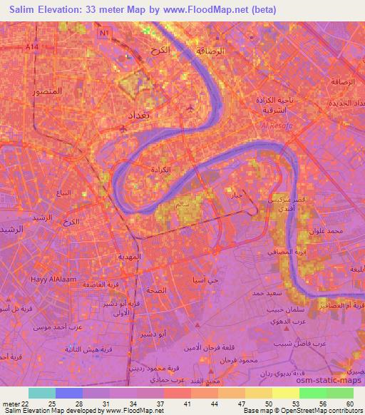 Salim,Iraq Elevation Map