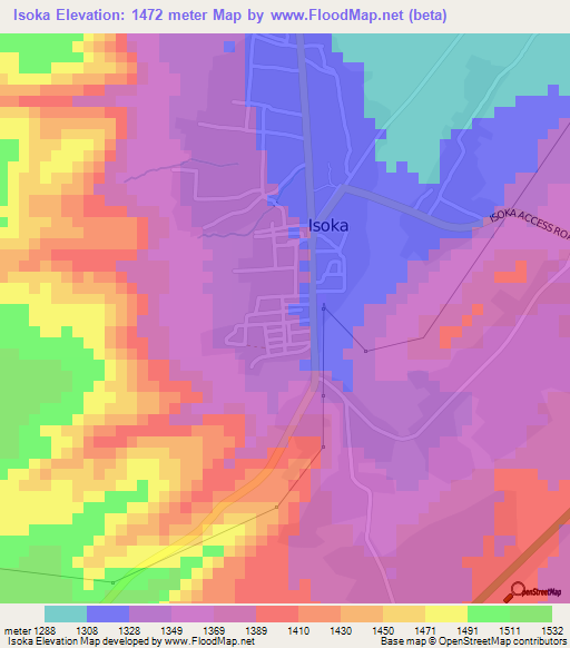 Isoka,Zambia Elevation Map