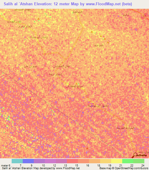 Salih al `Atshan,Iraq Elevation Map