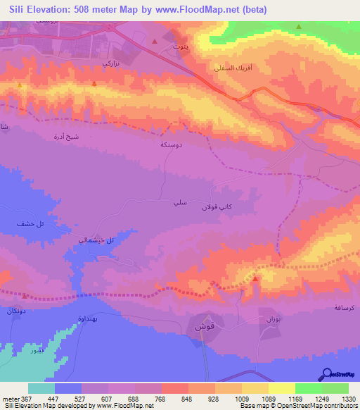 Sili,Iraq Elevation Map