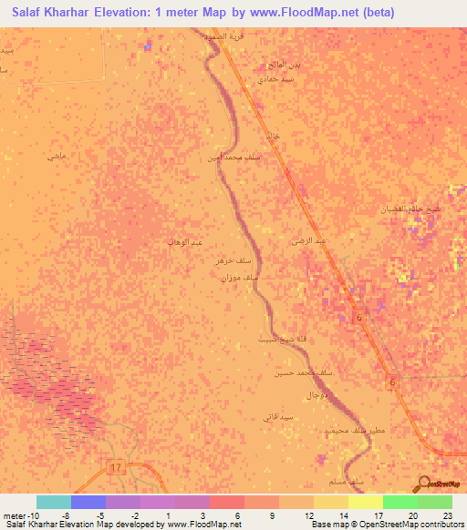 Salaf Kharhar,Iraq Elevation Map