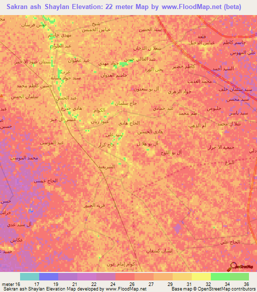 Sakran ash Shaylan,Iraq Elevation Map