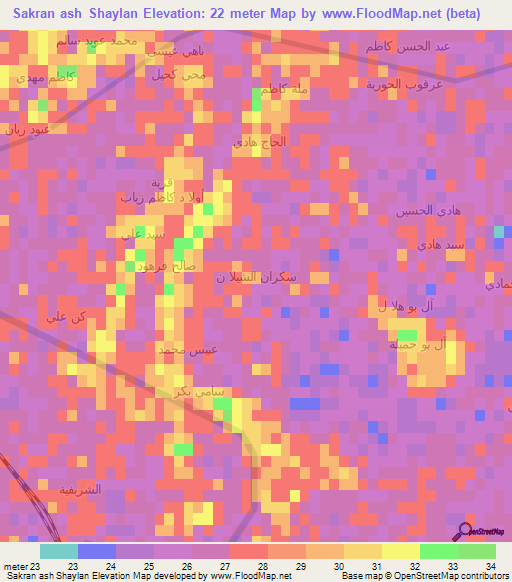 Sakran ash Shaylan,Iraq Elevation Map