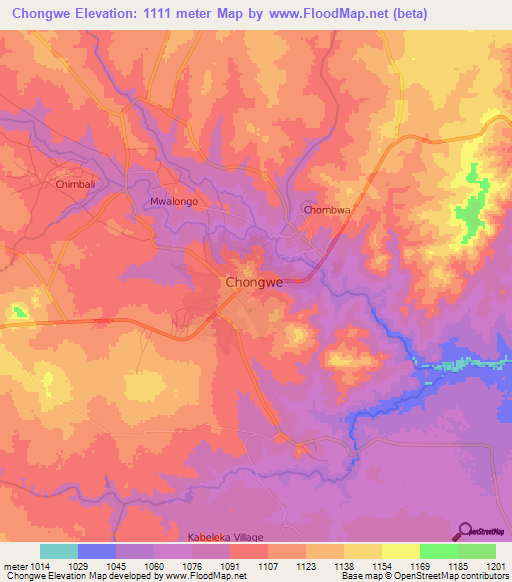 Chongwe,Zambia Elevation Map