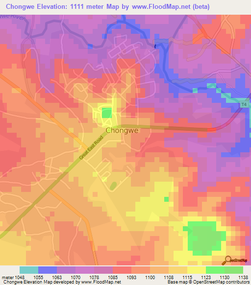 Chongwe,Zambia Elevation Map