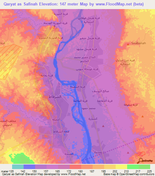 Qaryat as Safinah,Iraq Elevation Map