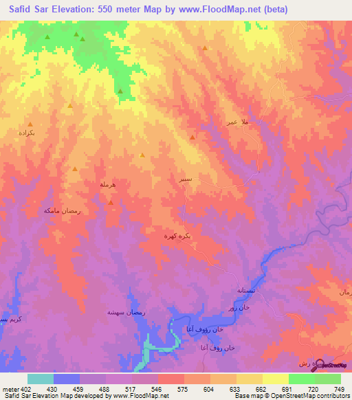 Safid Sar,Iraq Elevation Map