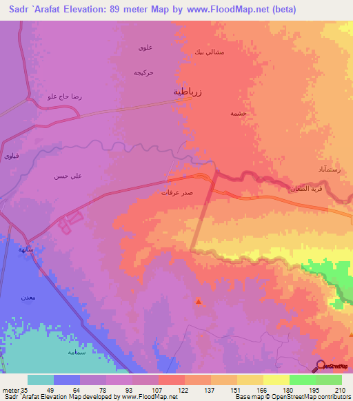 Sadr `Arafat,Iraq Elevation Map