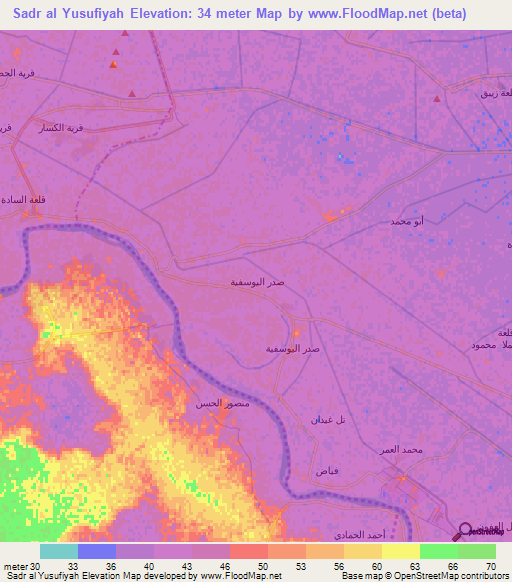 Sadr al Yusufiyah,Iraq Elevation Map