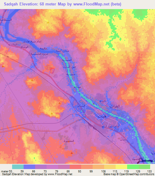 Sadqah,Iraq Elevation Map