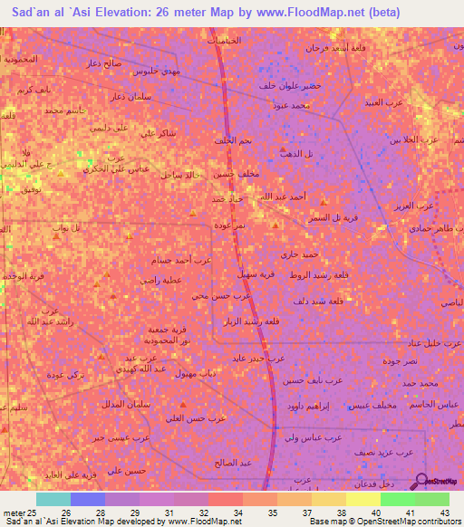 Sad`an al `Asi,Iraq Elevation Map