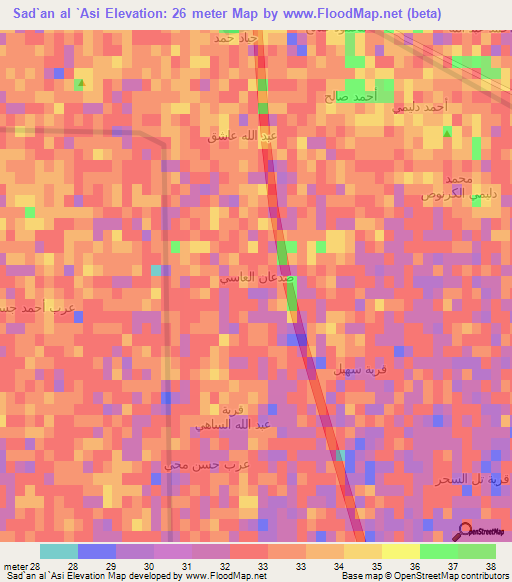 Sad`an al `Asi,Iraq Elevation Map