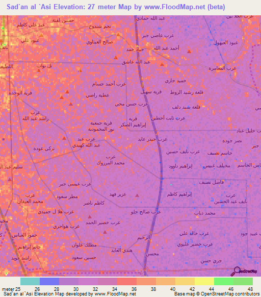 Sad`an al `Asi,Iraq Elevation Map