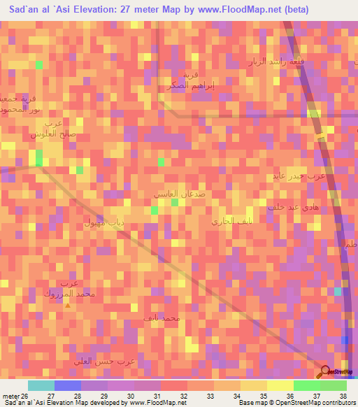 Sad`an al `Asi,Iraq Elevation Map