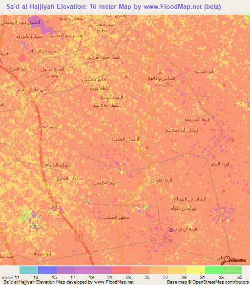 Sa`d al Hajjiyah,Iraq Elevation Map