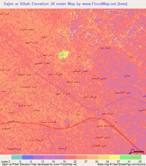 Sajim ar Ribah,Iraq Elevation Map