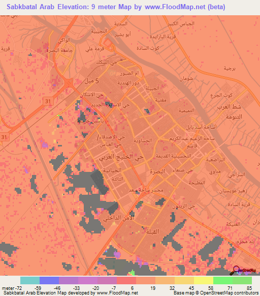 Sabkbatal Arab,Iraq Elevation Map