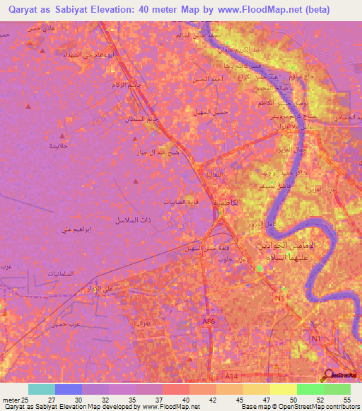 Qaryat as Sabiyat,Iraq Elevation Map