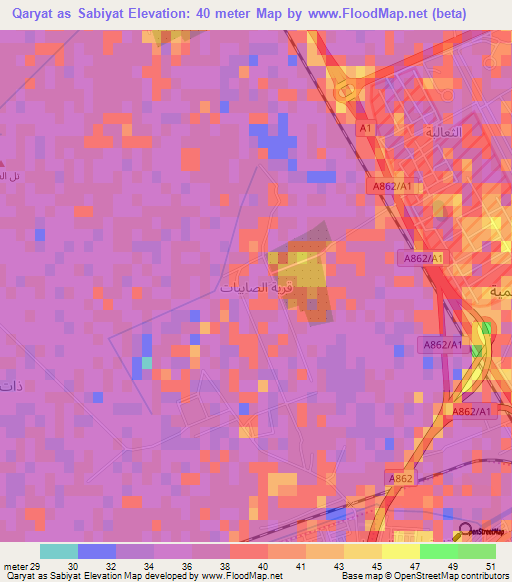 Qaryat as Sabiyat,Iraq Elevation Map