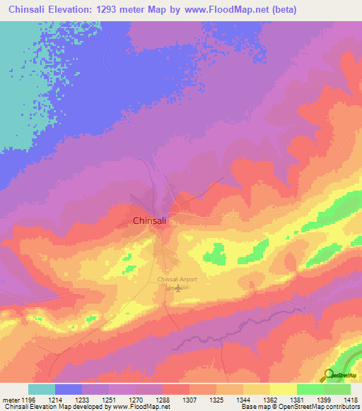 Chinsali,Zambia Elevation Map