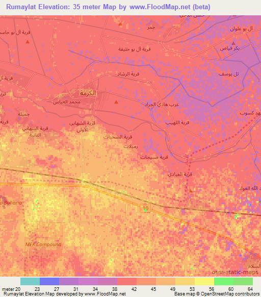 Rumaylat,Iraq Elevation Map