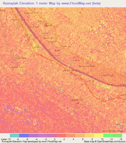 Rumaylah,Iraq Elevation Map