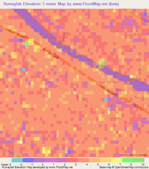 Rumaylah,Iraq Elevation Map