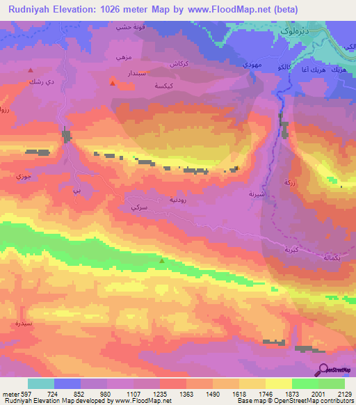 Rudniyah,Iraq Elevation Map