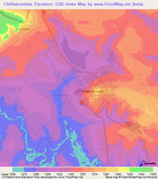 Chililabombwe,Zambia Elevation Map