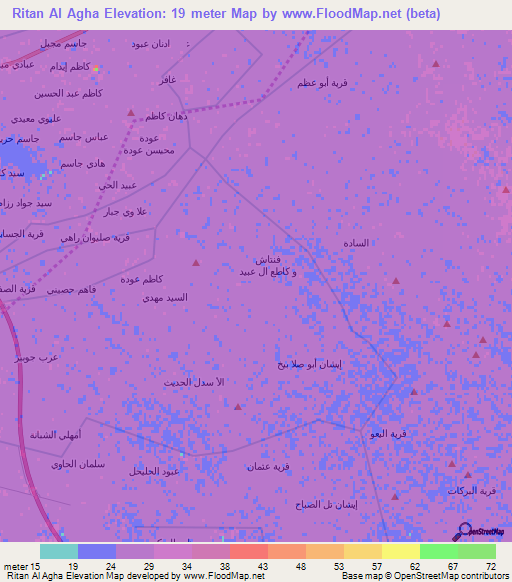 Ritan Al Agha,Iraq Elevation Map