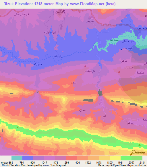 Rizuk,Iraq Elevation Map