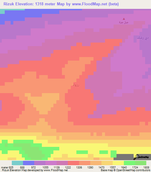 Rizuk,Iraq Elevation Map