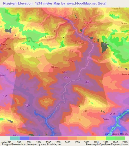 Rizqiyah,Iraq Elevation Map