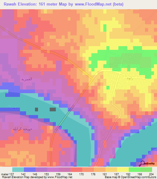 Rawah,Iraq Elevation Map