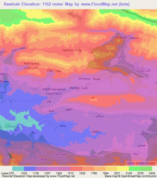 Rawinah,Iraq Elevation Map